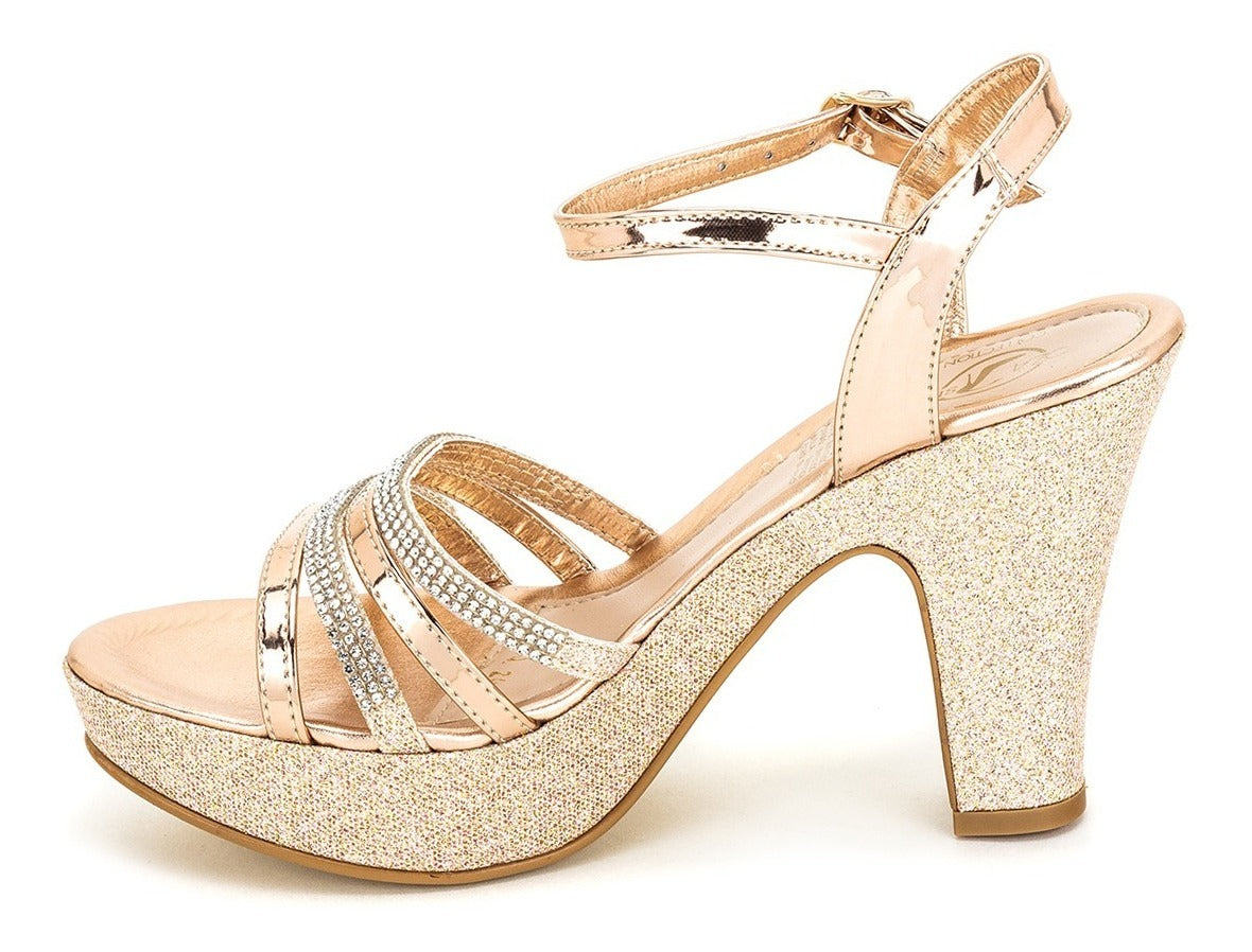 Zapatilla Abierta Vestir Oro Rosado Dama Joza 03506