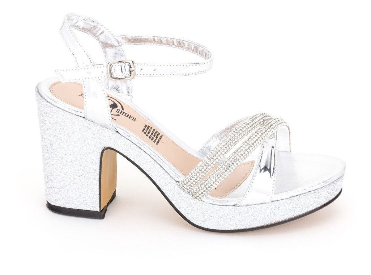 Sandalia Vestir Fiesta Graduación Para Mujer Moda Tacón Plata Joza 02930-03507