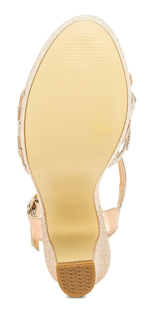 Zapatilla Abierta Vestir Oro Rosado Dama Joza 03506
