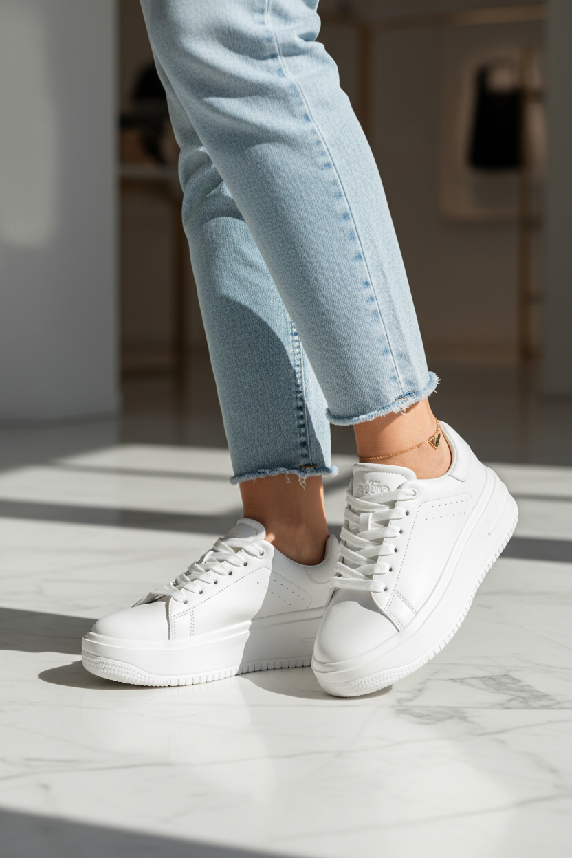 Tenis Blancos Casual Plataforma Para Mujer Capa de Ozono 08427