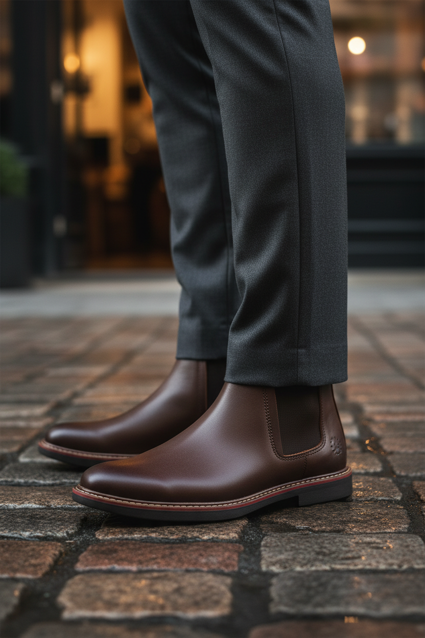 Botín Chelsea De Piel Para Hombre Triples 09429