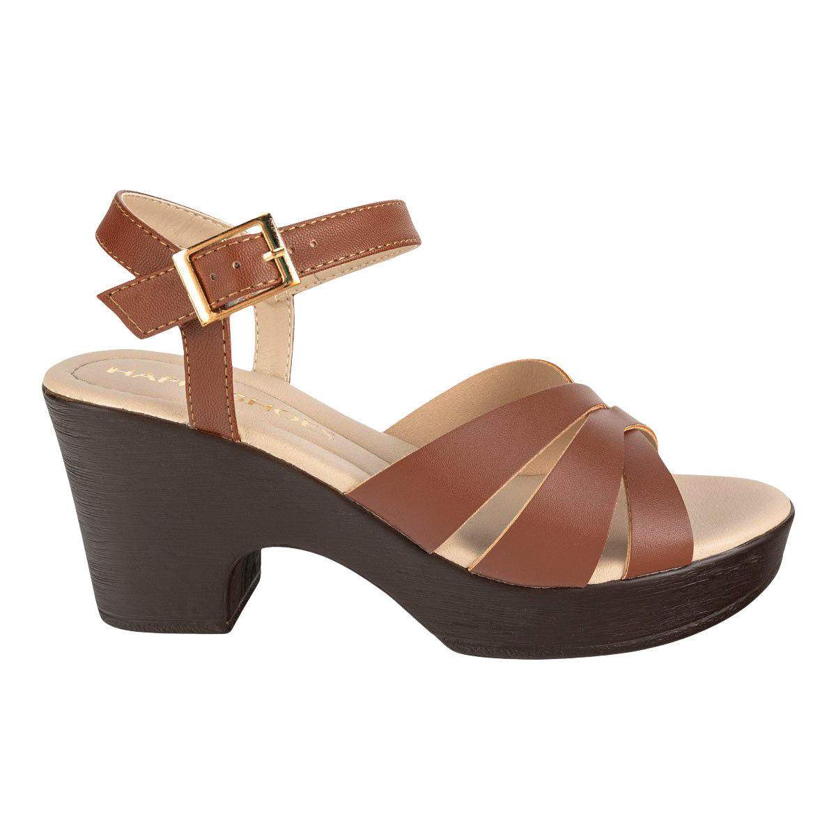Sandalia Happy Shoes Para Mujer Cuña Marrón 08412