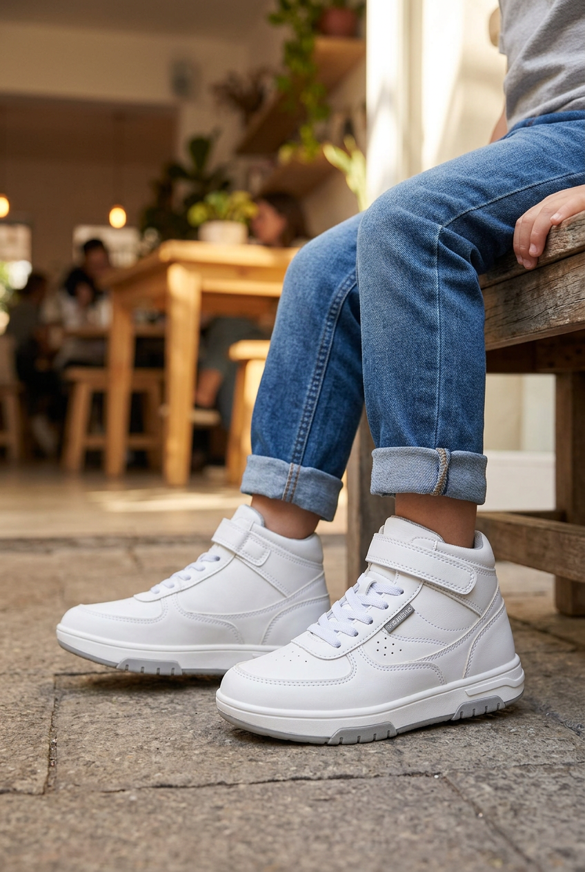 Tenis Bambino Escolar Para Niño Bota Blanco 08923