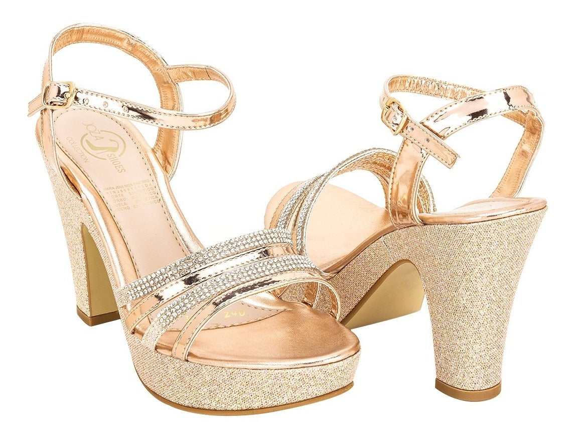 Zapatilla Abierta Vestir Oro Rosado Dama Joza 03506