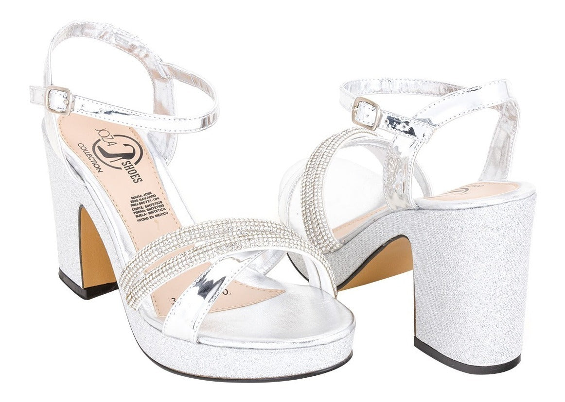 Sandalia Vestir Dama Moda Tacón Plata Joza 02930