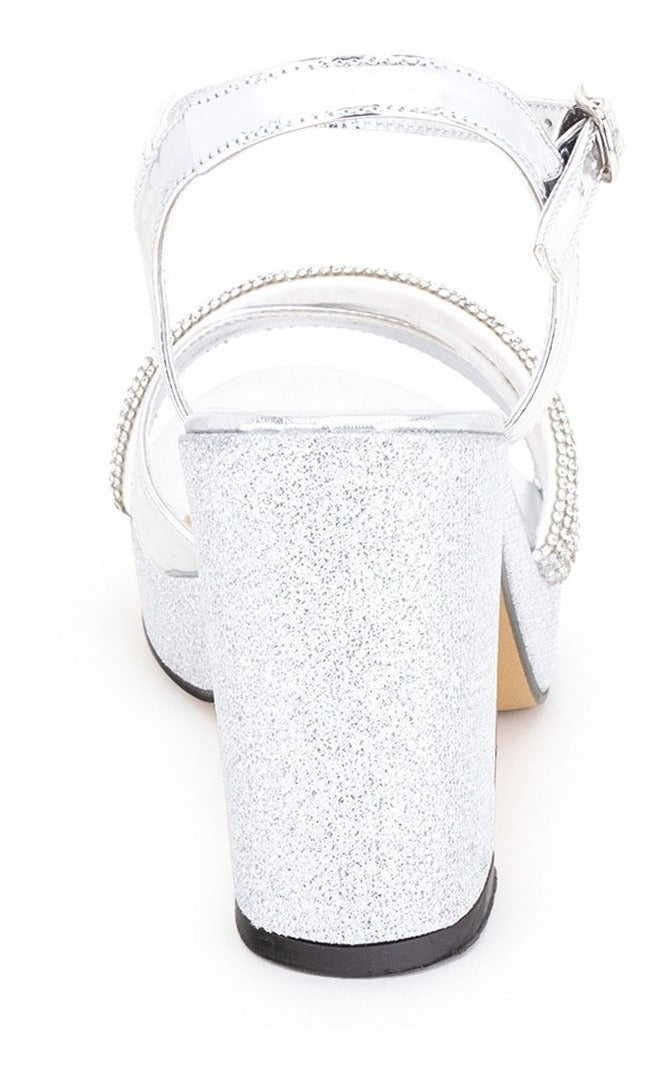 Sandalia Vestir Dama Moda Tacón Plata Joza 02930