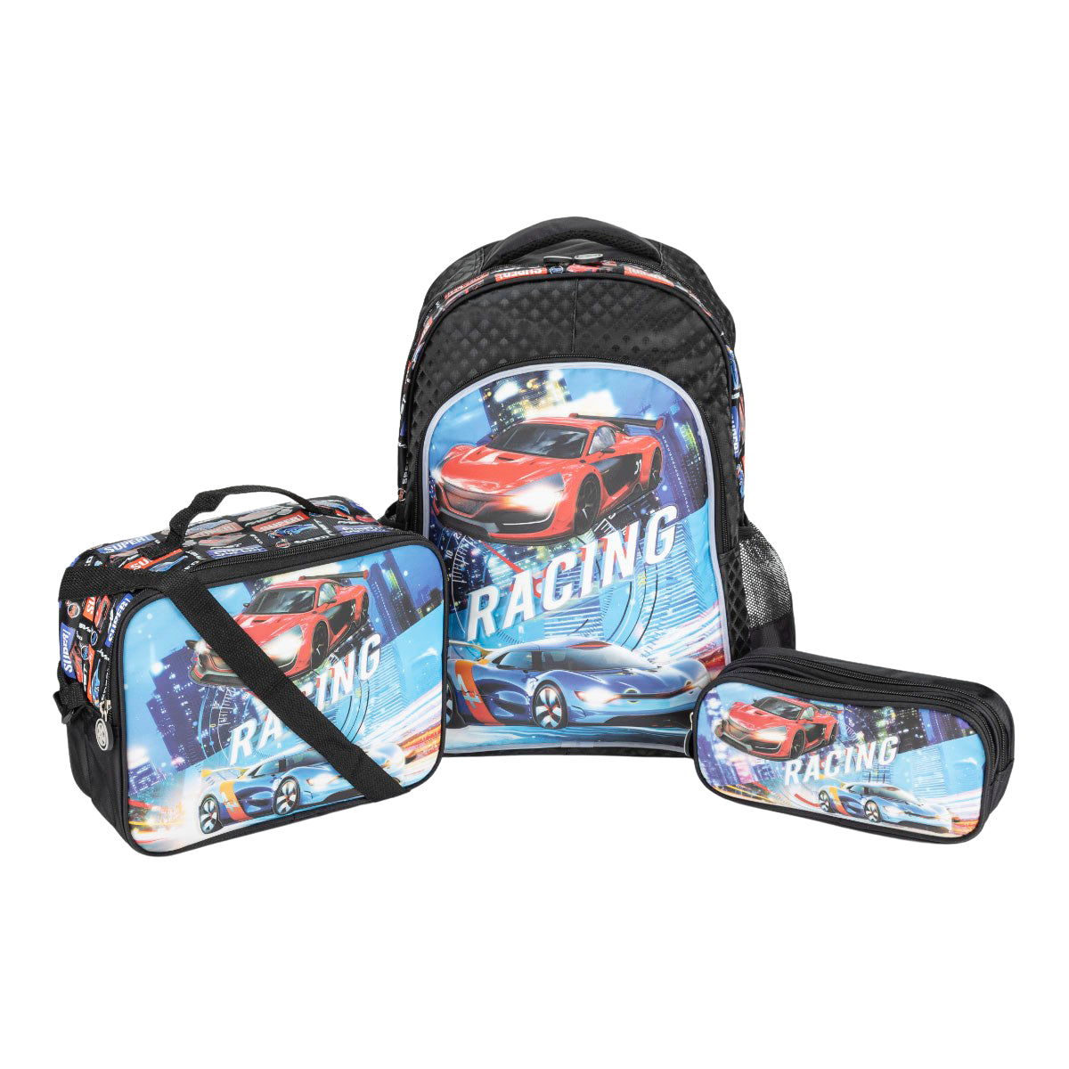 Set Mochila Lonchera Lapicera Escolar Carro 06063