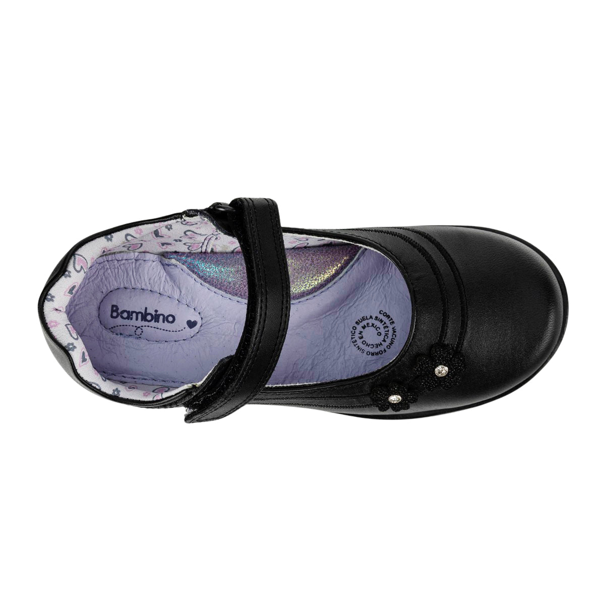 Zapato Escolar Bambino Para Niña Negro Velcro 05388