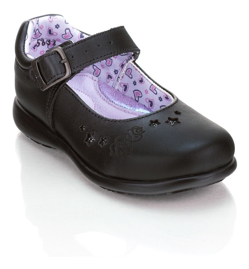 Zapato Escolar Bambino Para Niña Negro Hebilla 02906