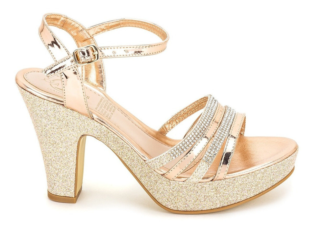 Zapatilla Abierta Vestir Oro Rosado Dama Joza 03506