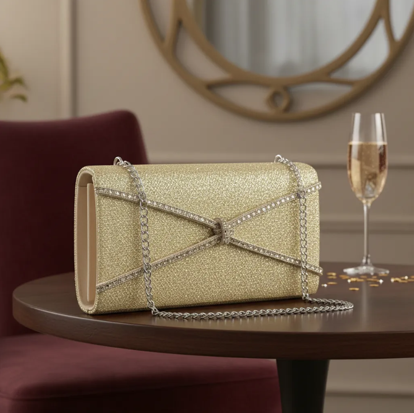 Bolsa De Fiesta Dorada Para Mujer Happy Shoes 08434