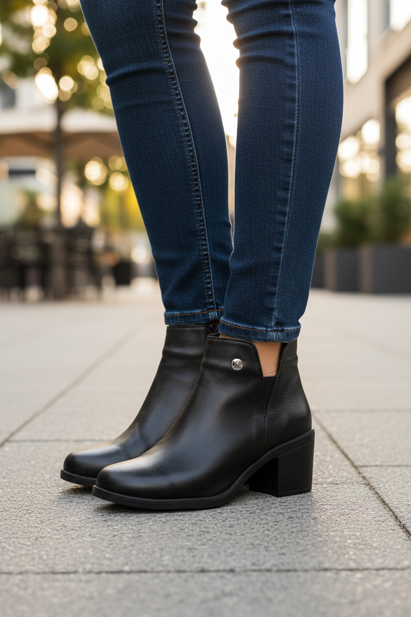 Botín Casual de Piel con Tacón Para Mujer Kevek 03867