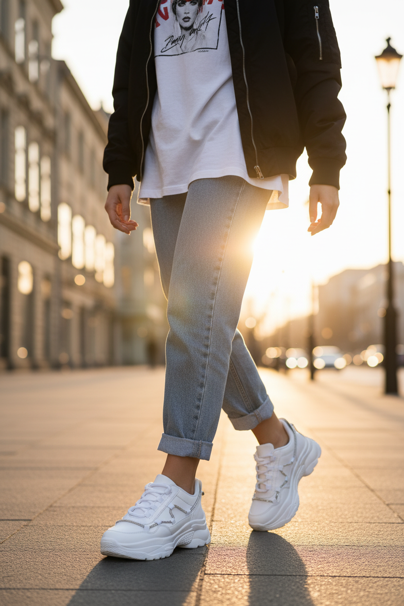 Tenis Blancos Plataforma Brillos Para Mujer Neosport 05216