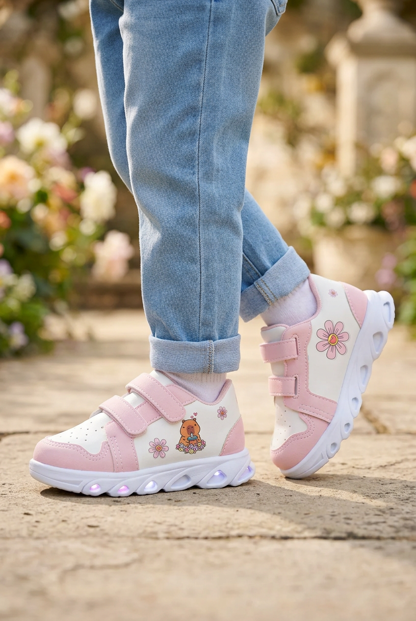 Tenis Capibara Flores Luz Led Para Niña Peke Kids 09495