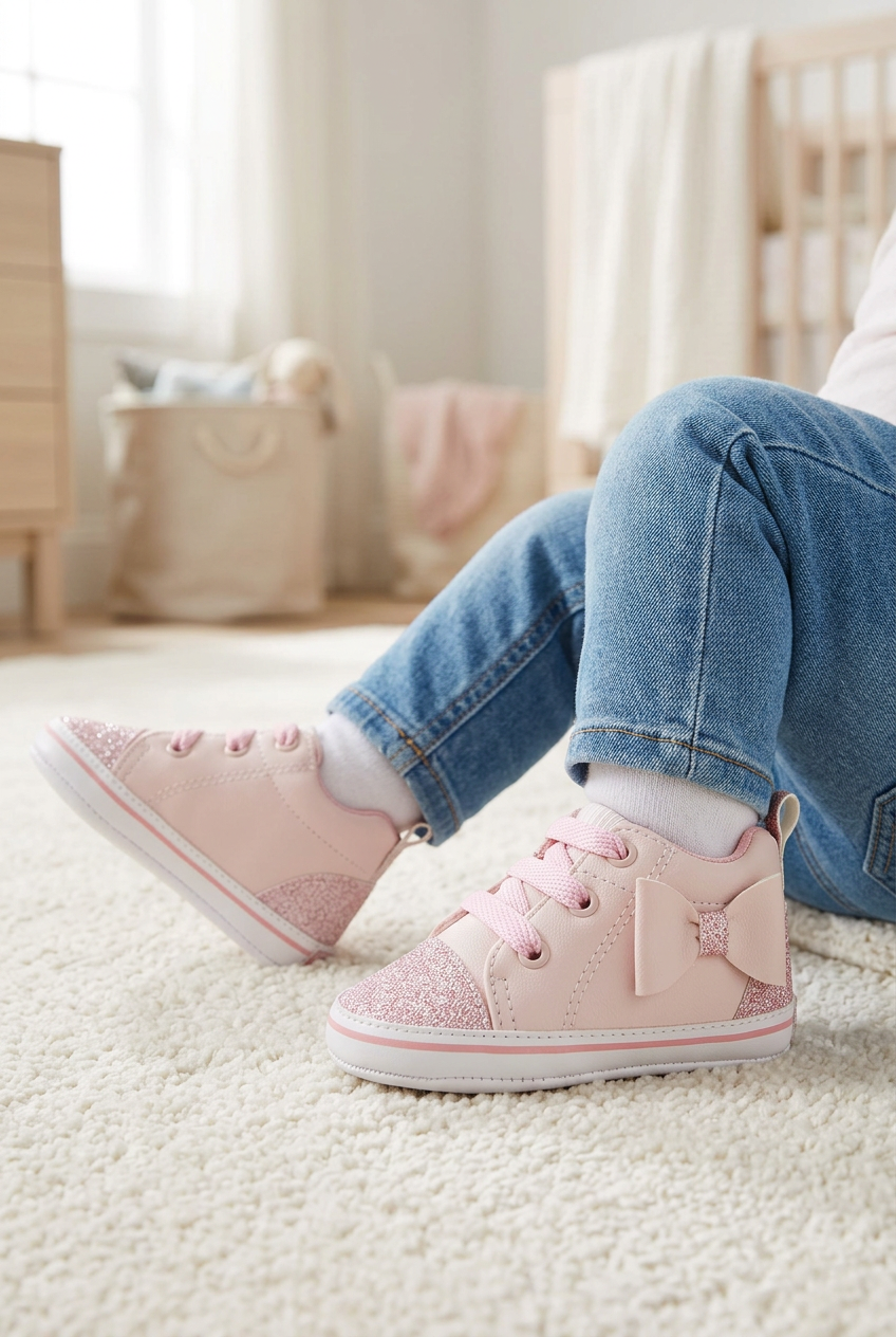 Tenis Moño y Brillo Glitter Para Bebé Peke Kids 09499 Peke Kids Tenis Peke Kids Calzado con Estilo en México