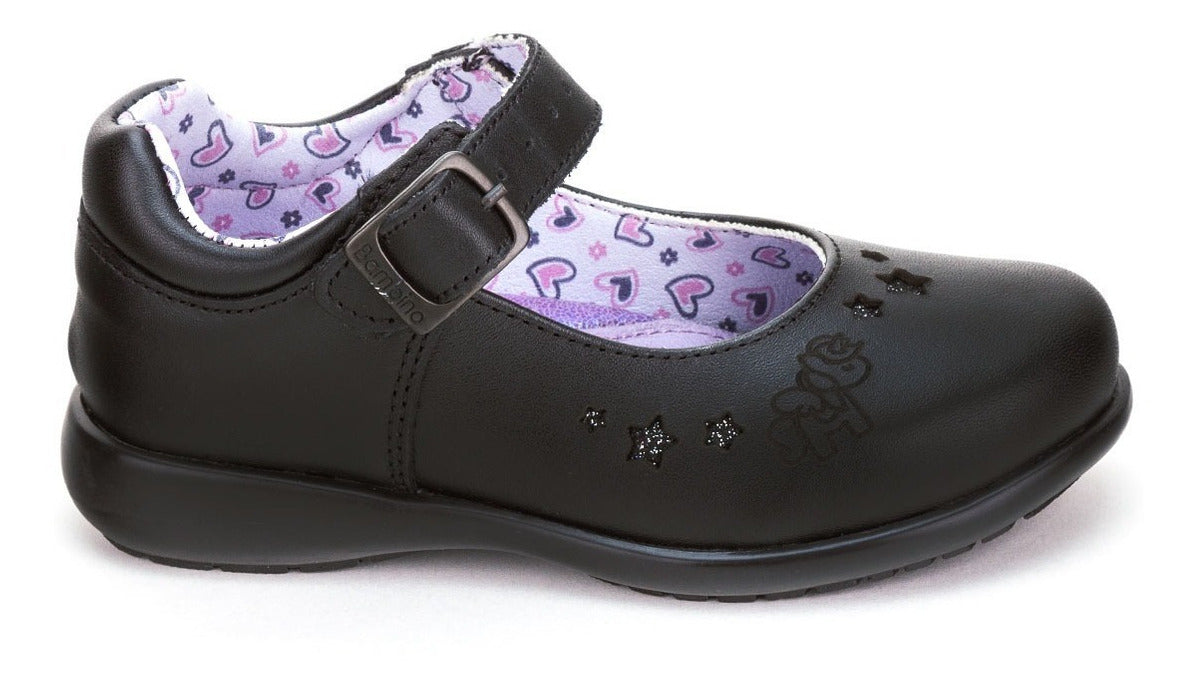 Zapato Escolar Niña Negro Hebilla Bambino 02906