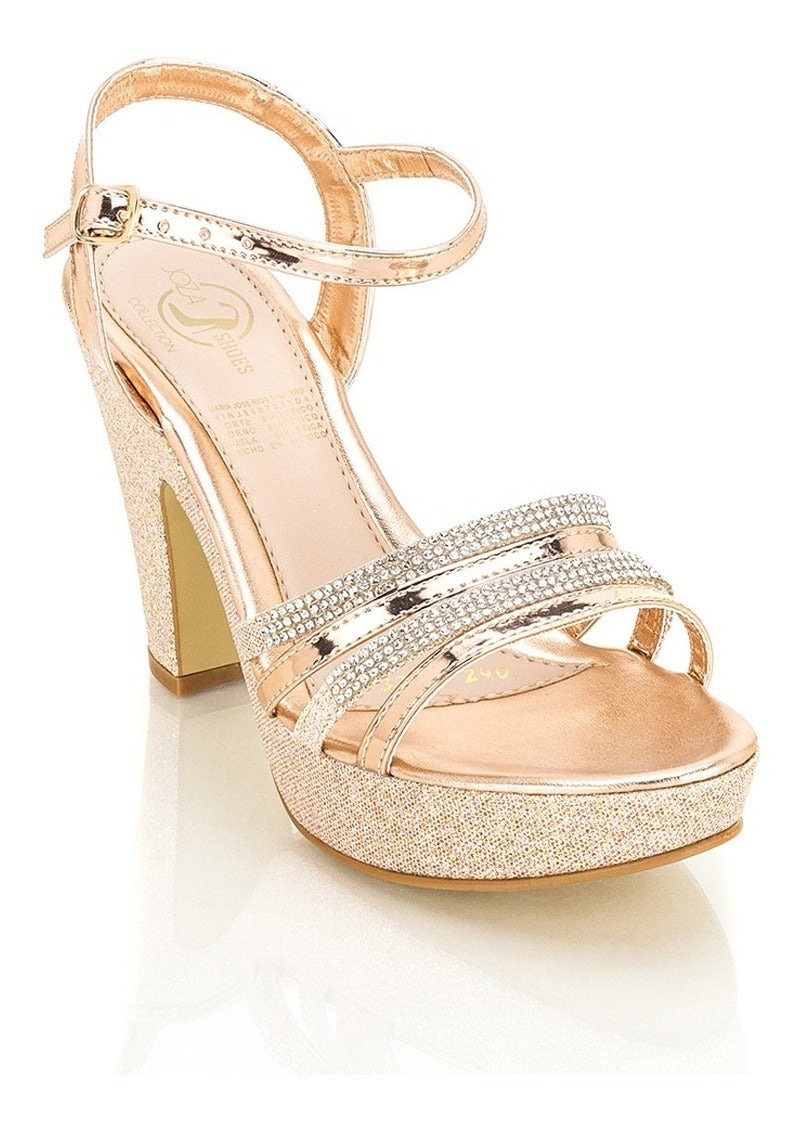 Zapatilla Abierta Vestir Oro Rosado Dama Joza 03506